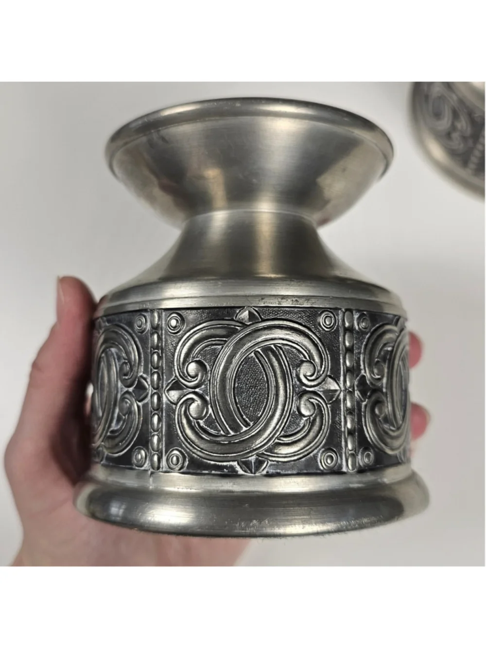 1960s Norway Brutalist Pewter Candle Holders Pair Groenlandica Tinn Nordic Art